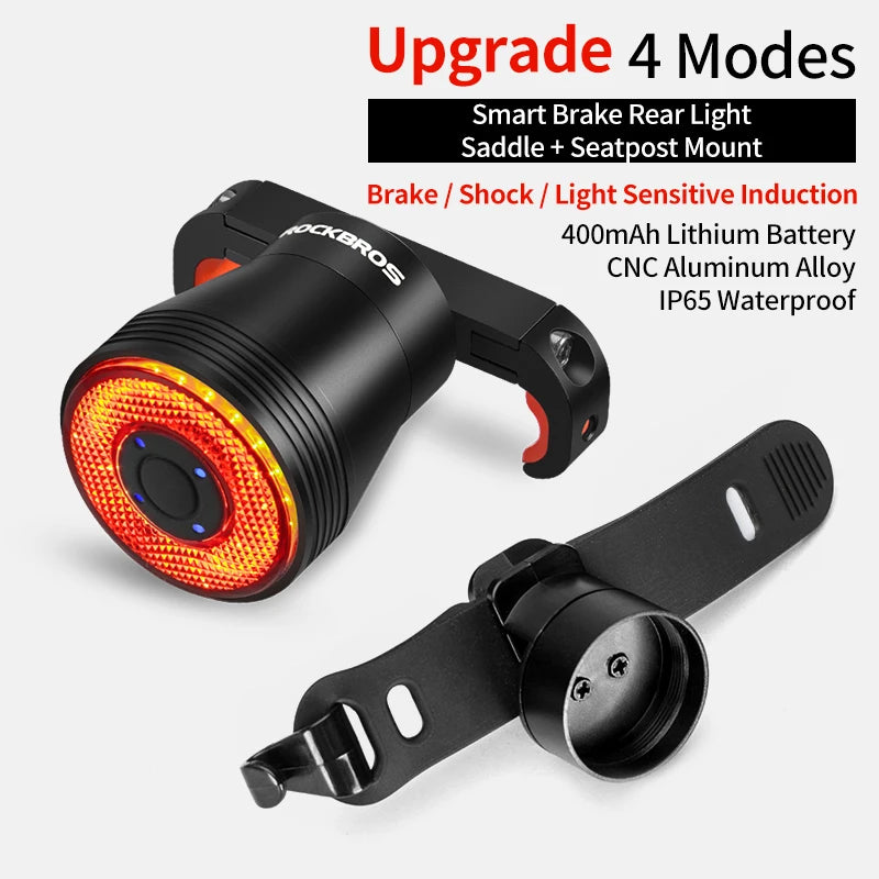 ROCKBROS Bicycle Smart Auto Brake Sensing Light IPx6 Waterproof LED Charging Cycling Taillight Bike Rear Light Accessories Q5