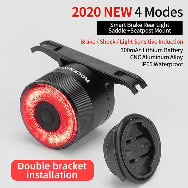 ROCKBROS Bicycle Smart Auto Brake Sensing Light IPx6 Waterproof LED Charging Cycling Taillight Bike Rear Light Accessories Q5