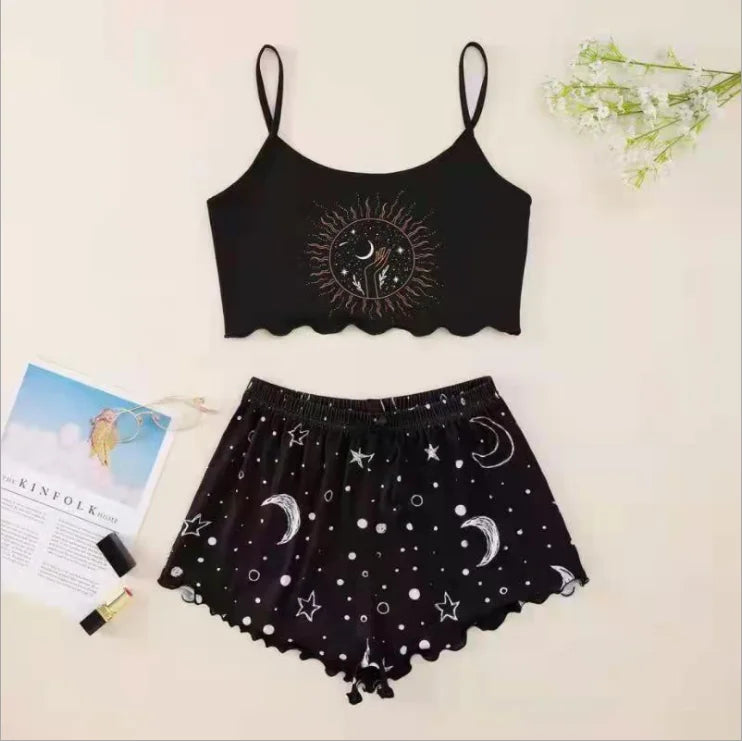 Hot Women's Sleepwear Cute Cartoon Print Short Set Pajamas for Women Pajama Set Sweet Short Sleeve V-Neck & Shorts Summer Pijama