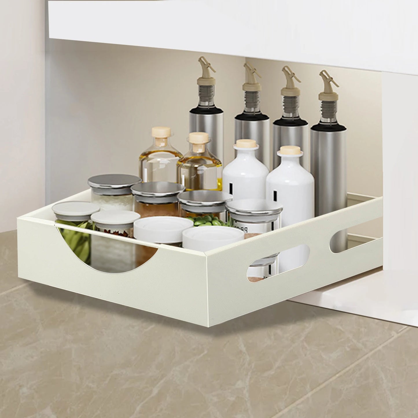 Pull Out Cabinet Organizer Carbon Steel No Drill Sliding Drawer Storage Shelf Multifunctional Pull Out Pantry Shelf For Home