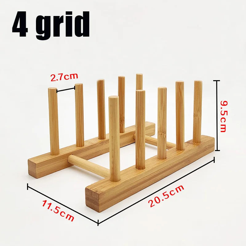 Plate Storage Rack Multifunctional Wooden Dish Rack for Cup Dish Pot Lid Drain Holder Kitchen Organizer Shelf Storage Containe