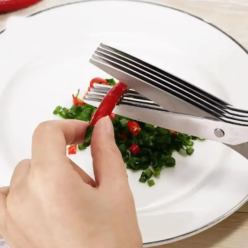 Muti-Layers Kitchen Scissors Stainless Steel Vegetable Cutter Scallion Herb Pepper Spices Cut Cooking Tools Kitchen Accessories
