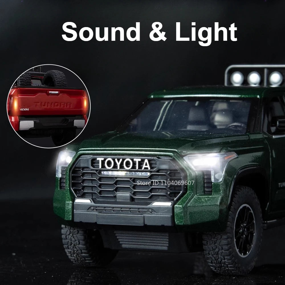 Scale 1:24 Tundra Model Car Toy Metal Diecast 6 Doors Opened Pull Back Sound Light Off-road Vehicle Models Boys Gifts Decoration