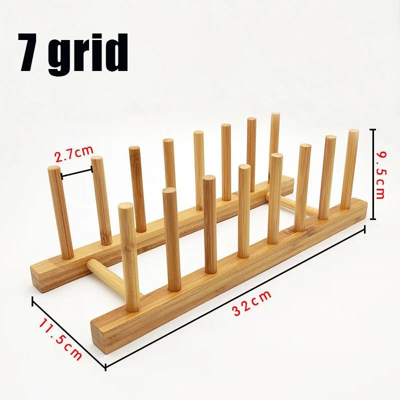 Plate Storage Rack Multifunctional Wooden Dish Rack for Cup Dish Pot Lid Drain Holder Kitchen Organizer Shelf Storage Containe