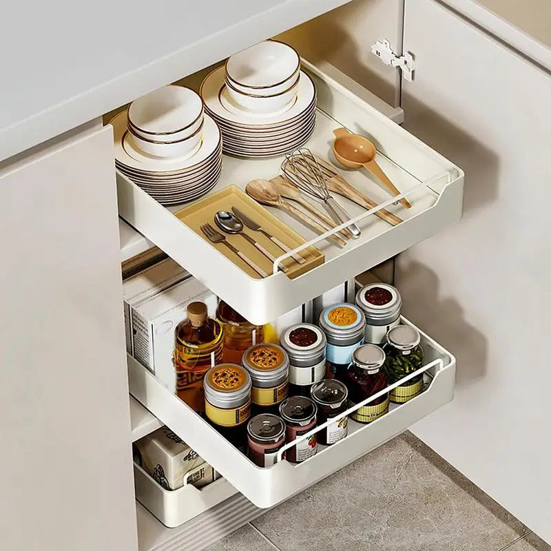 Kitchen Storage Rack With Slide Rails Pull-out Kitchen Drawer Type Storage Tray Spices Box Storage Rack Cabinets Organizer