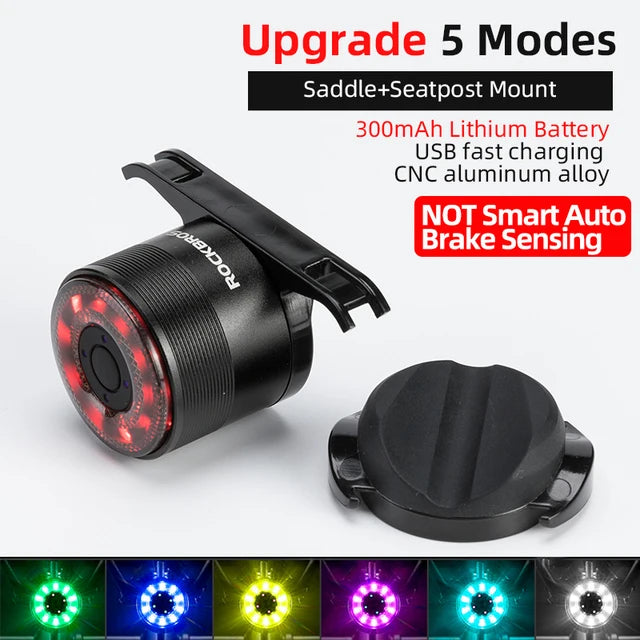ROCKBROS Bicycle Smart Auto Brake Sensing Light IPx6 Waterproof LED Charging Cycling Taillight Bike Rear Light Accessories Q5