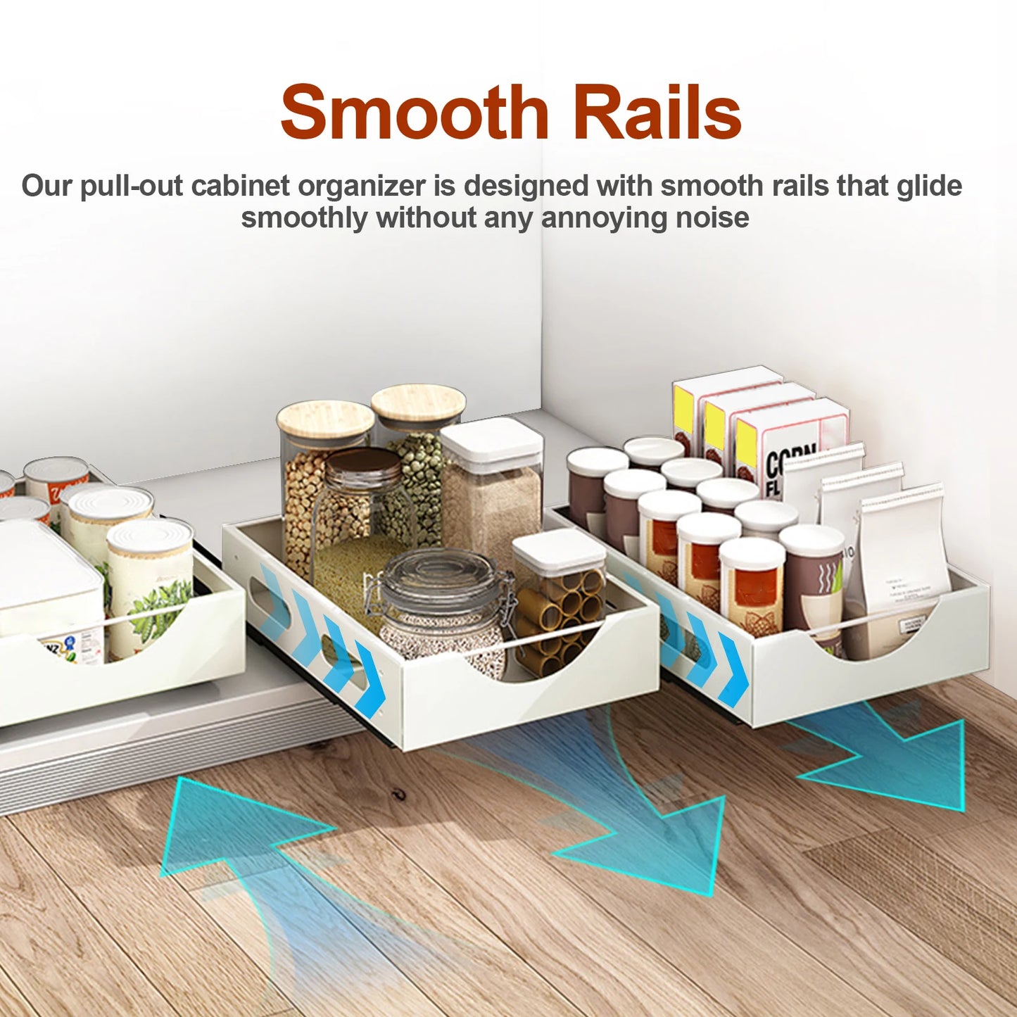 Pull Out Cabinet Organizer Carbon Steel No Drill Sliding Drawer Storage Shelf Multifunctional Pull Out Pantry Shelf For Home