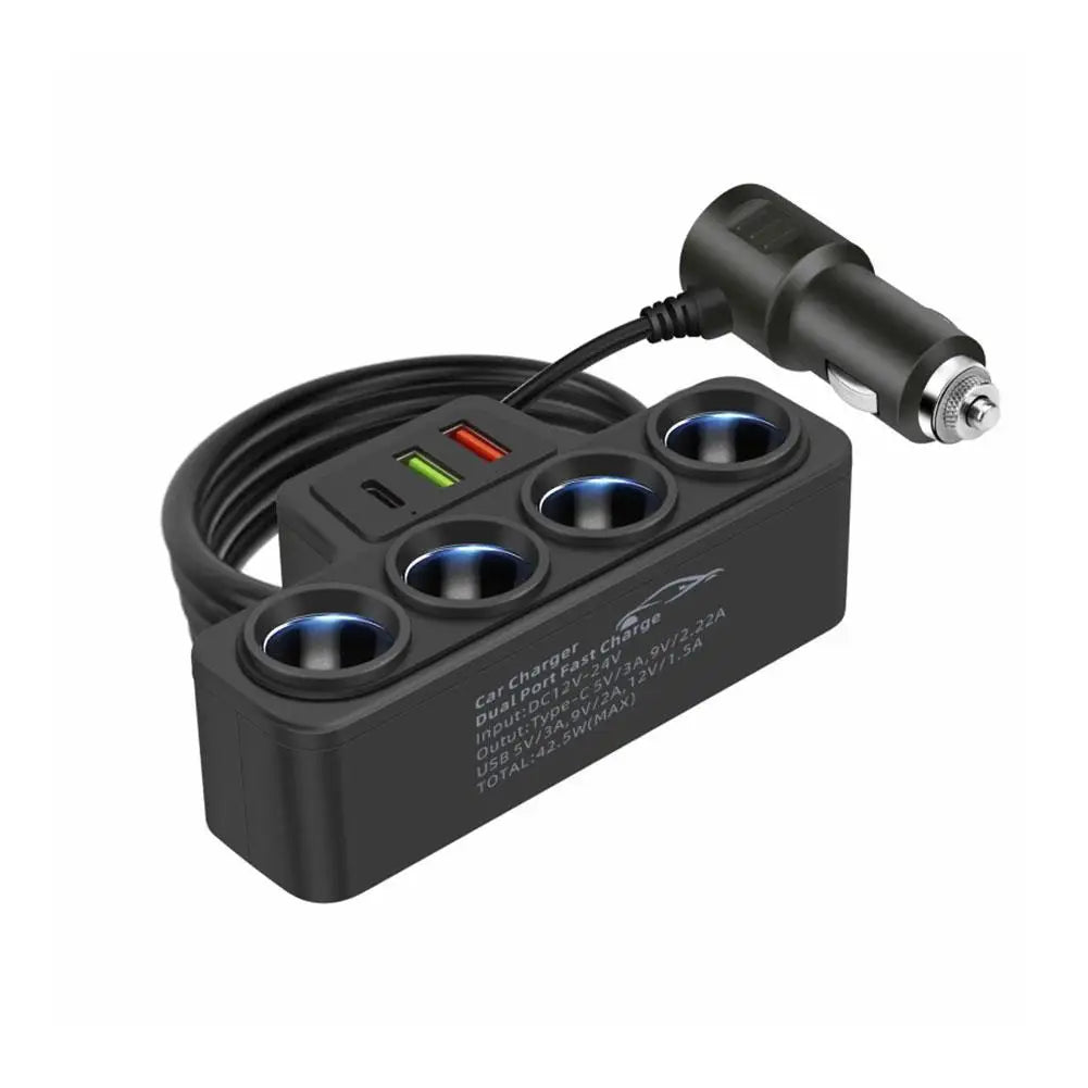 12V/24V Car Cigarette Lighter Adapter New 4-Socket 3.1A Charger Charger USB Car USB+QC3.0+PD3.1A Accessories Port USB 120W