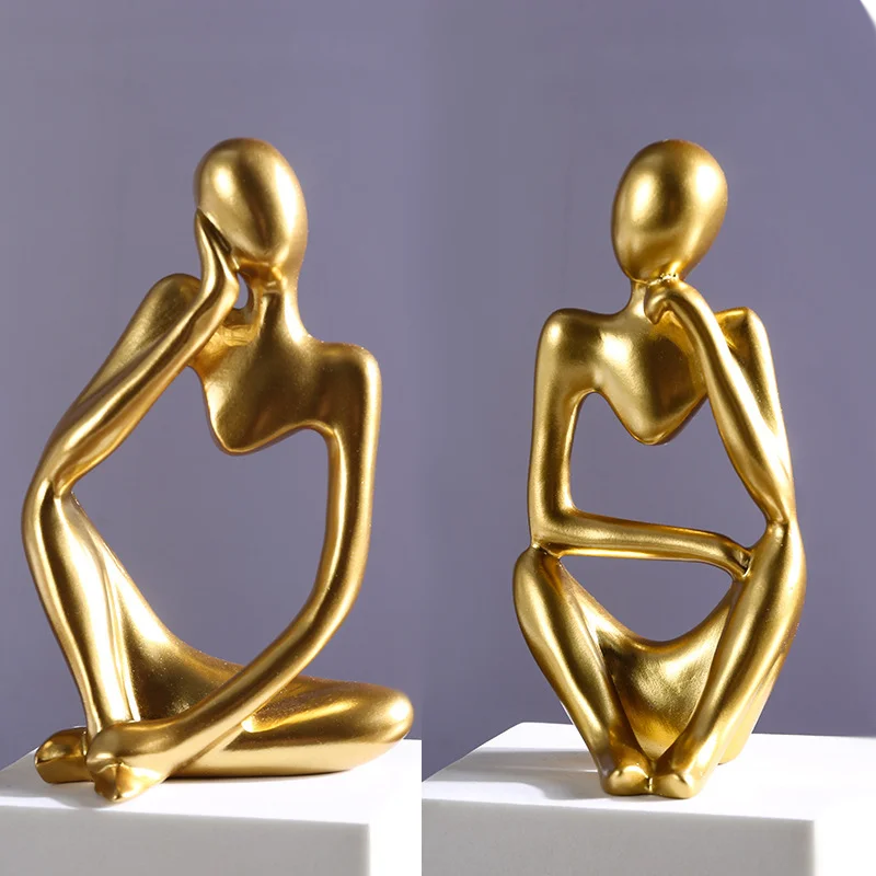 The Thinker set Abstract Statues Sand Color Sculptures Yoga Figurine Nordic Living Room Decor Decoration Room Desk Ornaments