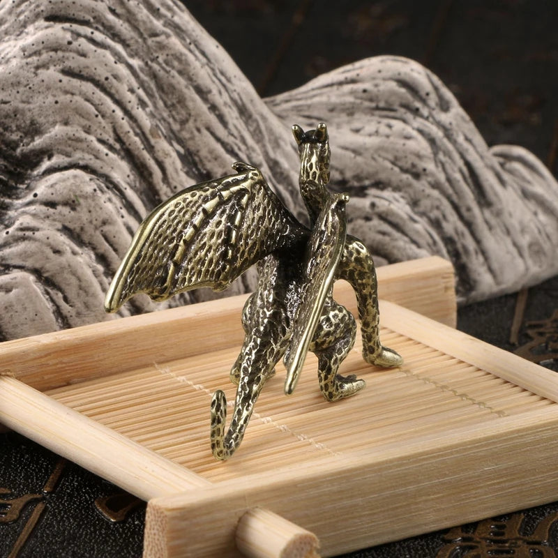 Solid Brass pterosaur Dragon Small Statue Desktop Ornament Chinese Mythical Beast Figurines Retro Home Feng Shui Decoration
