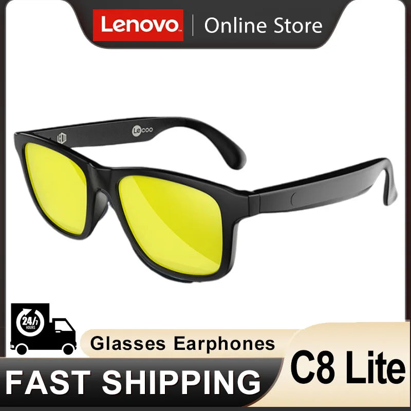 New Lenovo Lecoo C8 Lite Sunglasses Earphone Bluetooth 5.3 Outdoor Sport HiFi HD Call Eyeglasses Anti Blue Wireless Driving
