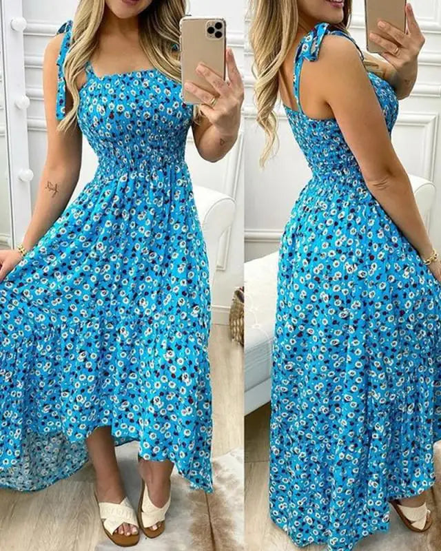 Summer Sexy Spaghetti Strap Floral Print Maxi Dress For Women 2024 Casual Elegant Chest Wrap Long Woman Beach Dress Holiday