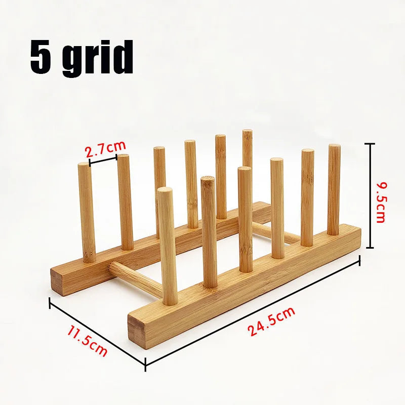 Plate Storage Rack Multifunctional Wooden Dish Rack for Cup Dish Pot Lid Drain Holder Kitchen Organizer Shelf Storage Containe