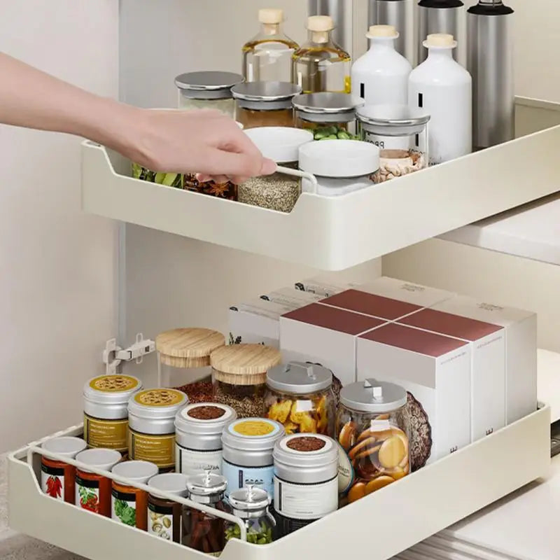 Kitchen Storage Rack With Slide Rails Pull-out Kitchen Drawer Type Storage Tray Spices Box Storage Rack Cabinets Organizer