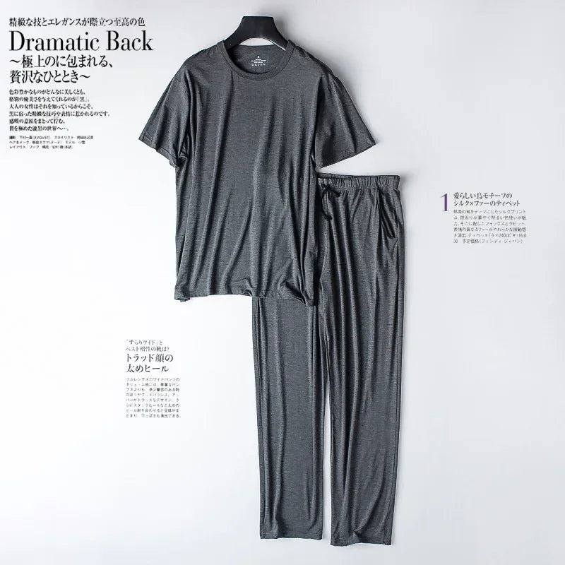 Men's spring and summer new modal pajamas two-piece short-sleeved trousers thin large size loose sports home wear suit sleepwear
