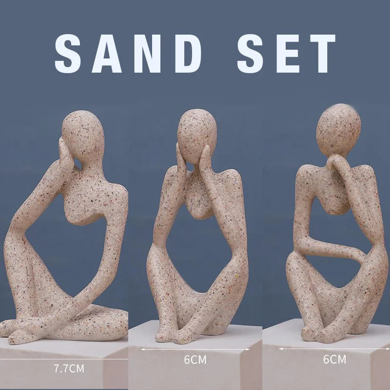 The Thinker set Abstract Statues Sand Color Sculptures Yoga Figurine Nordic Living Room Decor Decoration Room Desk Ornaments