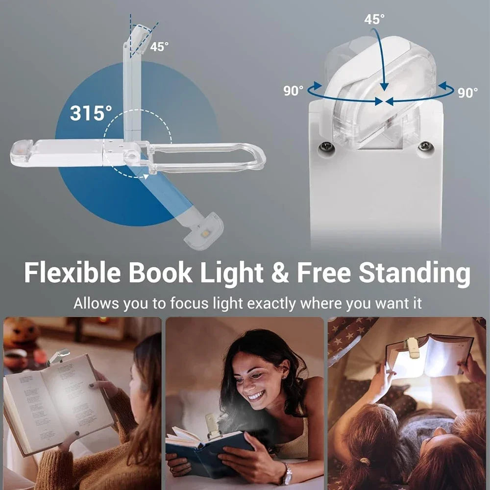 New USB Rechargeable Folding Portable Reading Book Lights Eye Protection 3 Light Colors Adjustable Brightness Night Lamp
