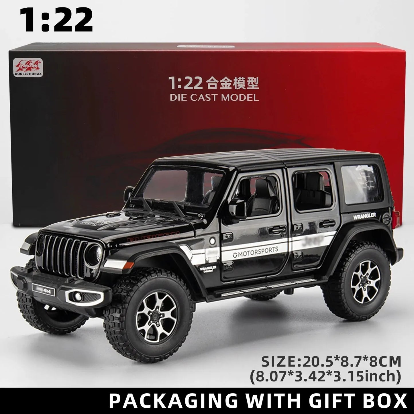 1:22 Model Wrangler Diecast Toy Car Model, Scale Metal Alloy Vehicle for Kids Boys Girls Adults, Doors Open,Gifts Gray