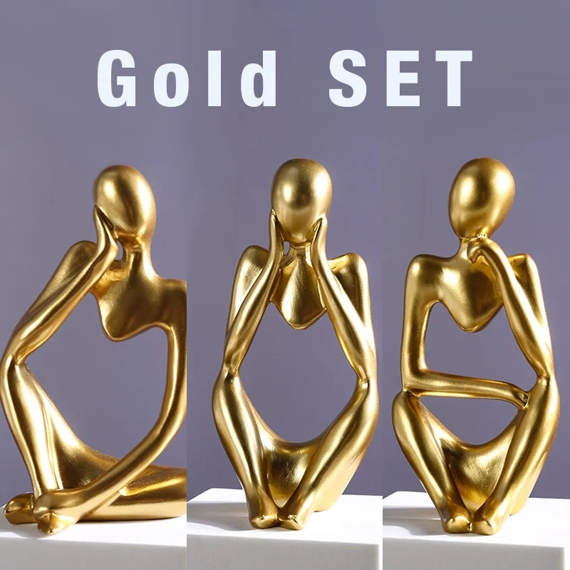 The Thinker set Abstract Statues Sand Color Sculptures Yoga Figurine Nordic Living Room Decor Decoration Room Desk Ornaments
