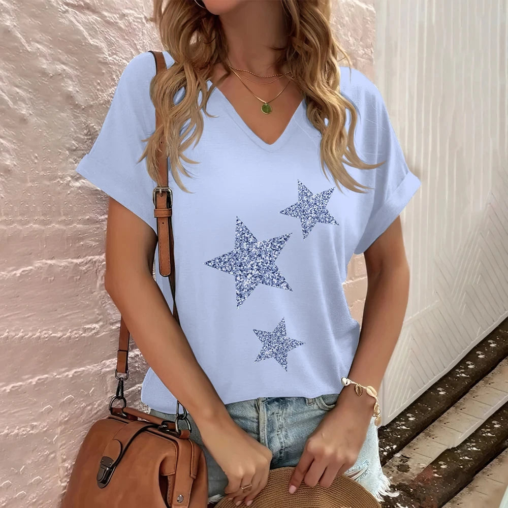 Fashion T Shirt for Women V-Neck Short Sleeve Tops Streetwear Harajuku Ladies Y2k Clothing Sexy Womens T-Shirt Casual Clothing