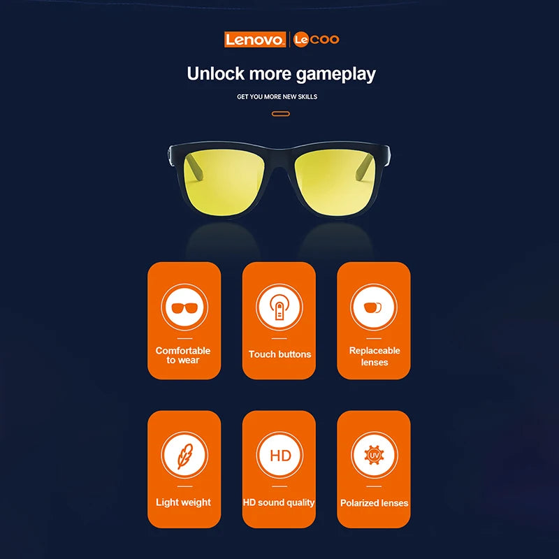 New Lenovo Lecoo C8 Lite Sunglasses Earphone Bluetooth 5.3 Outdoor Sport HiFi HD Call Eyeglasses Anti Blue Wireless Driving