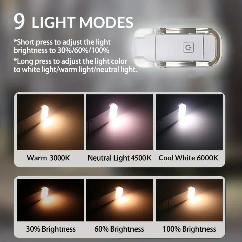 New USB Rechargeable Folding Portable Reading Book Lights Eye Protection 3 Light Colors Adjustable Brightness Night Lamp