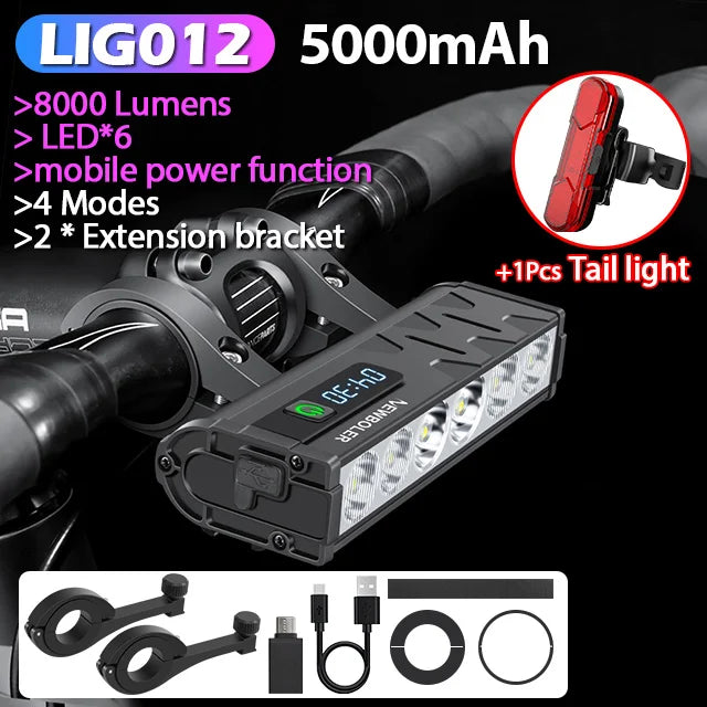 NEWBOLER Bicycle Light Front 10000Lumen Bike Light 10000mAh Waterproof Flashlight USB Charging MTB Road Cycling Lamp Accessories