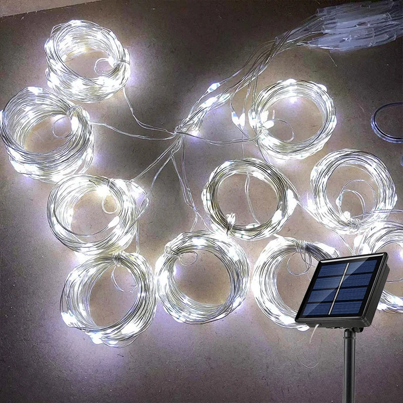 Solar Curtain Light Outdoor Waterproof Solar Fairy Garland String Lights Garden Yard Pavilion Wedding Party Holiday Decor Lights