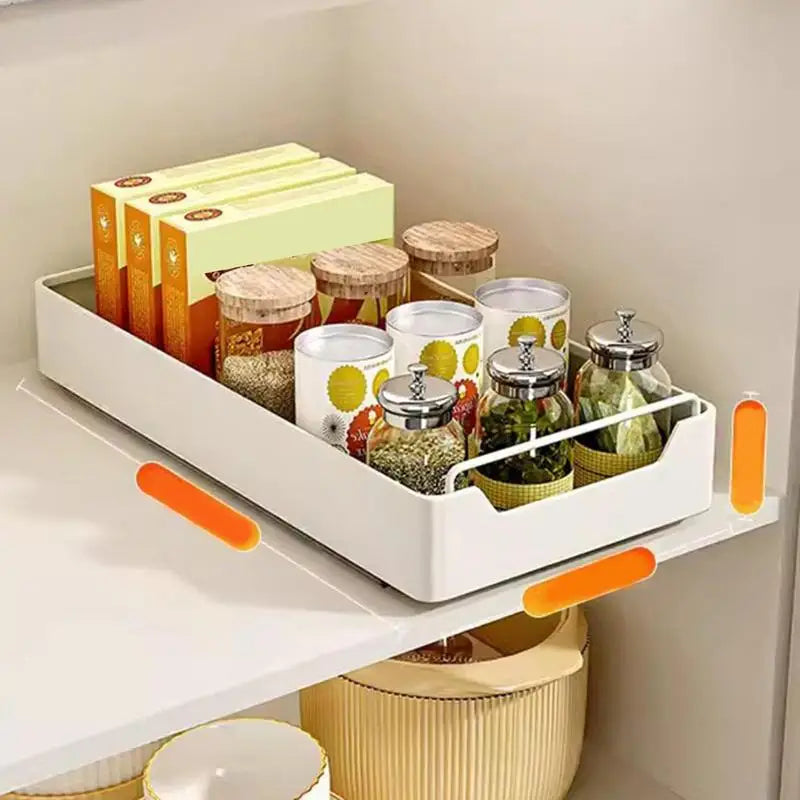 Kitchen Storage Rack With Slide Rails Pull-out Kitchen Drawer Type Storage Tray Spices Box Storage Rack Cabinets Organizer