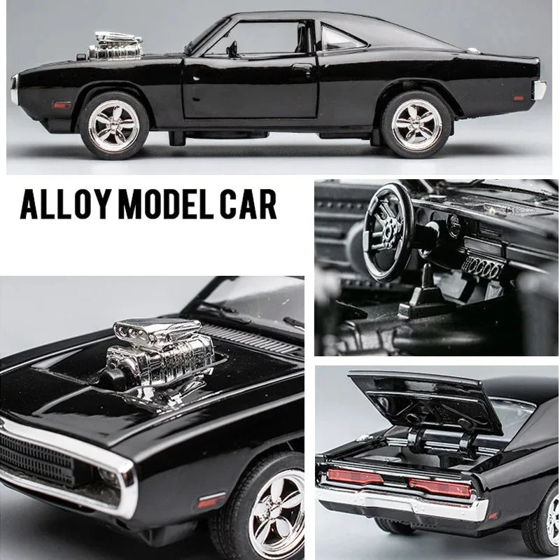1:32 Simulation 1970 Dodge Charger Alloy Sports Car Model Sound Light Pull Back Luxury Car Children's Toy Gift Ornaments