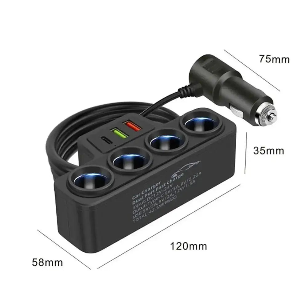 12V/24V Car Cigarette Lighter Adapter New 4-Socket 3.1A Charger Charger USB Car USB+QC3.0+PD3.1A Accessories Port USB 120W
