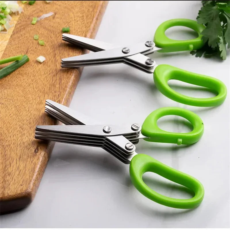 Muti-Layers Kitchen Scissors Stainless Steel Vegetable Cutter Scallion Herb Pepper Spices Cut Cooking Tools Kitchen Accessories