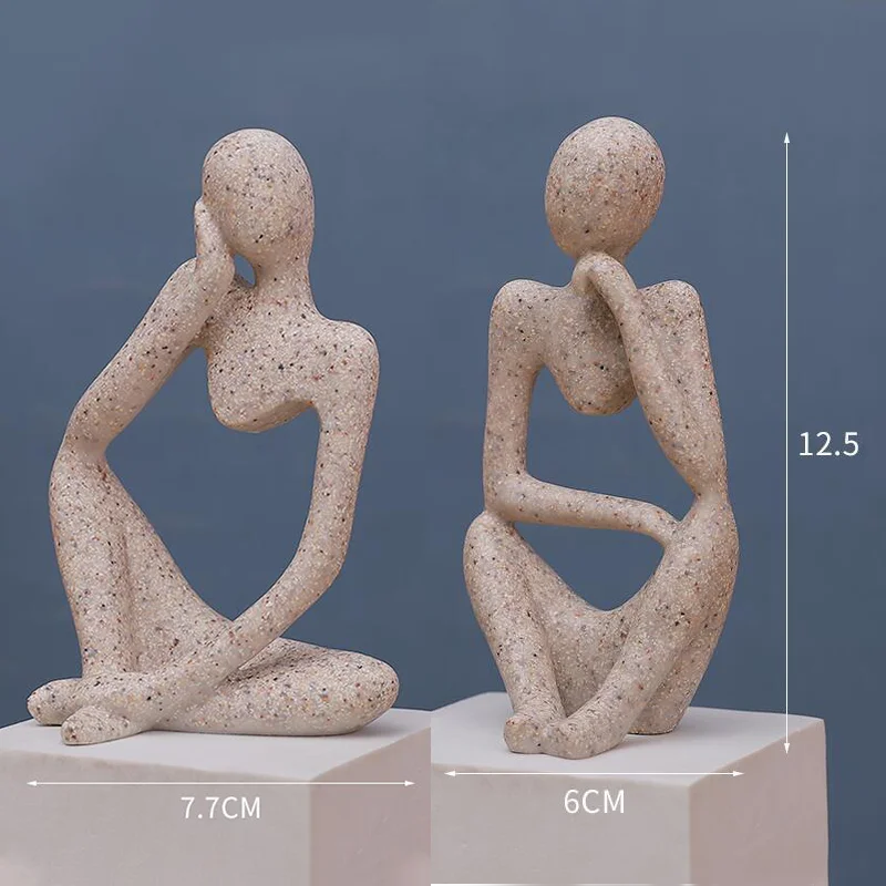 The Thinker set Abstract Statues Sand Color Sculptures Yoga Figurine Nordic Living Room Decor Decoration Room Desk Ornaments