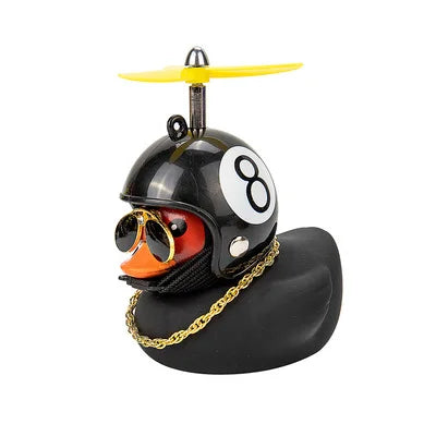 Rubber Broken Wind Duck Toy Motorcycle Car Ornaments Yellow Duck Car Dashboard Decoration with Cool Glasses Propeller Helmet