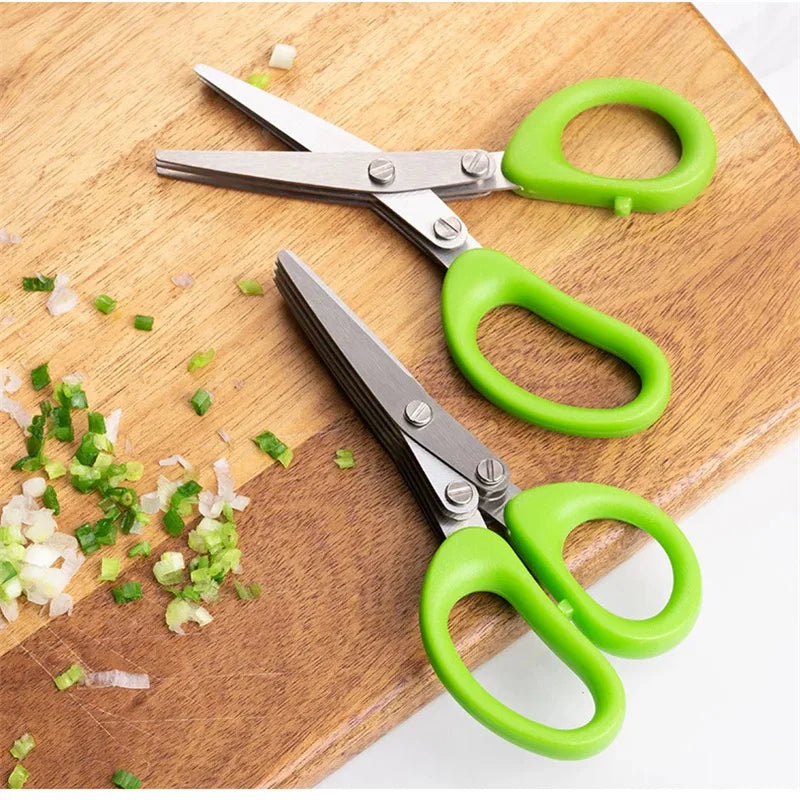 Muti-Layers Kitchen Scissors Stainless Steel Vegetable Cutter Scallion Herb Pepper Spices Cut Cooking Tools Kitchen Accessories