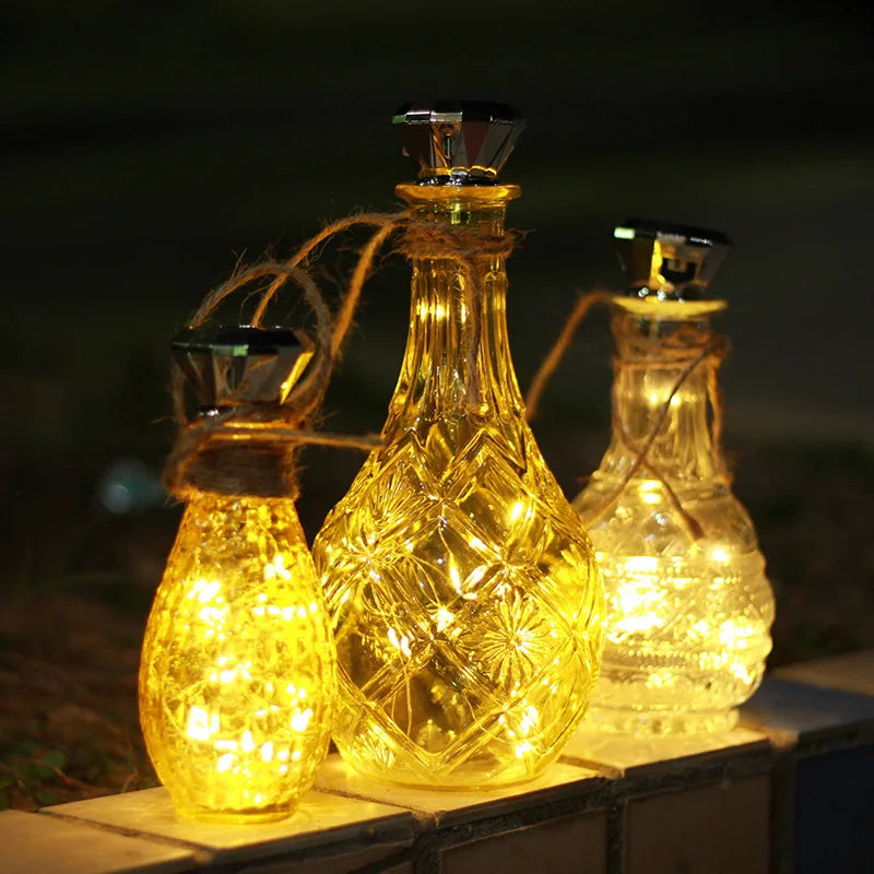 Solar Diamond Shaped Wine Bottle Lights 2M 20LED Waterproof Multicolor Fairy Light String for Garden, Terrace, Party Decoration