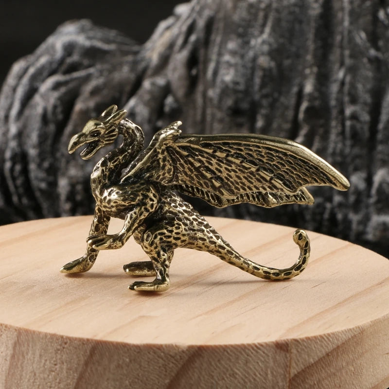 Solid Brass pterosaur Dragon Small Statue Desktop Ornament Chinese Mythical Beast Figurines Retro Home Feng Shui Decoration