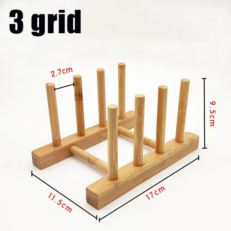 Plate Storage Rack Multifunctional Wooden Dish Rack for Cup Dish Pot Lid Drain Holder Kitchen Organizer Shelf Storage Containe