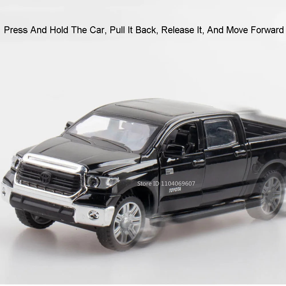 1:32 Tundra Miniature Toy Model Cars Alloy Diecast Pickup Truck 4 Doors Opened Sound Light Pull Back Off-road Vehicle Kids Gifts
