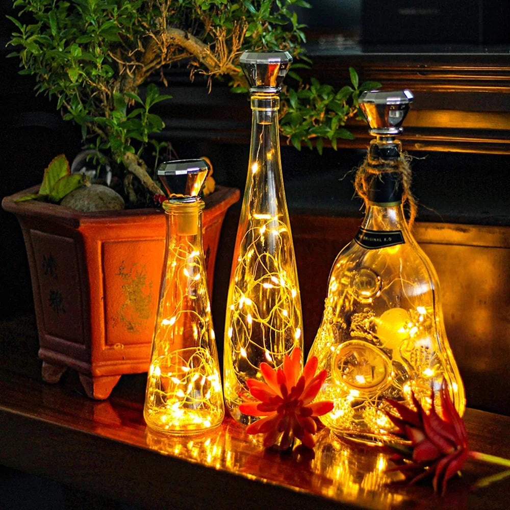 Solar Diamond Shaped Wine Bottle Lights 2M 20LED Waterproof Multicolor Fairy Light String for Garden, Terrace, Party Decoration
