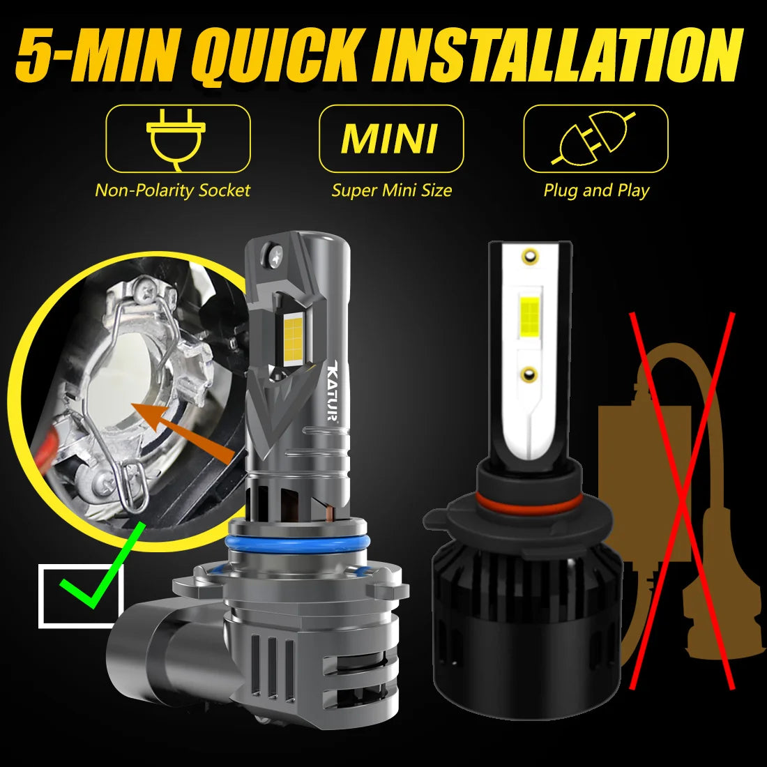 Katur 2x HIR2 9012 Led Car Headlight 100W Bulb Xenon 6000K 20000Lm White Turbo Diode Lamps with Fan DRL Super Bright High Power