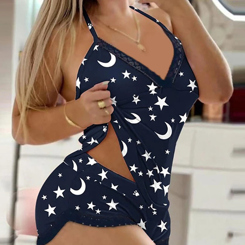 Sexy Lingerie Bow Color Matching Suspenders Two Piece Set Pajamas