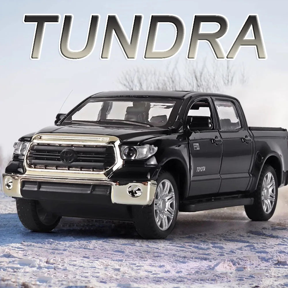 1:32 Tundra Miniature Toy Model Cars Alloy Diecast Pickup Truck 4 Doors Opened Sound Light Pull Back Off-road Vehicle Kids Gifts