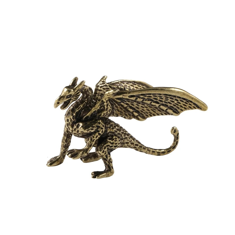 Solid Brass pterosaur Dragon Small Statue Desktop Ornament Chinese Mythical Beast Figurines Retro Home Feng Shui Decoration