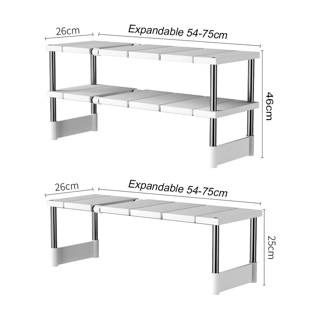 Stackable Storage Rack Wardrobe Layered Partition Rack Closet Sorting Shelves Telescopic Sink Holder Wardrobe Clothing Organizer