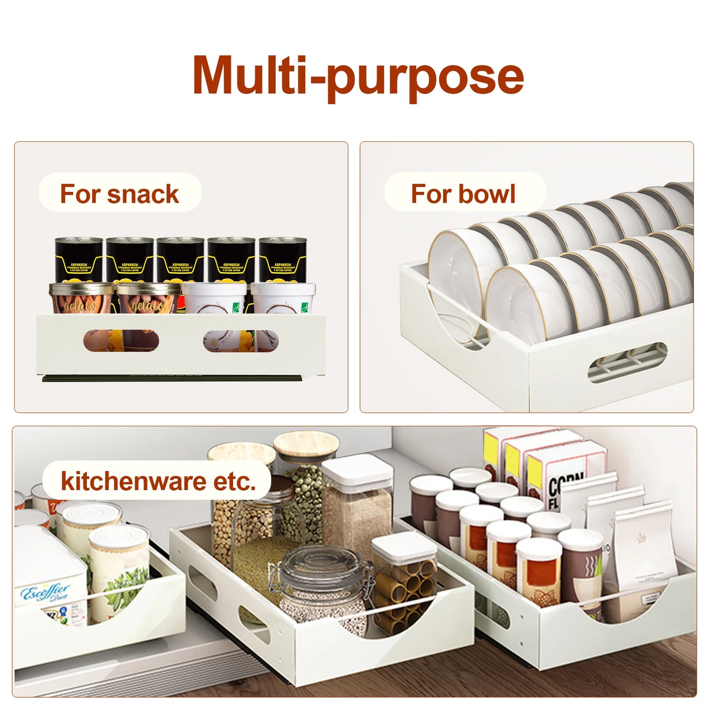 Pull Out Cabinet Organizer Carbon Steel No Drill Sliding Drawer Storage Shelf Multifunctional Pull Out Pantry Shelf For Home