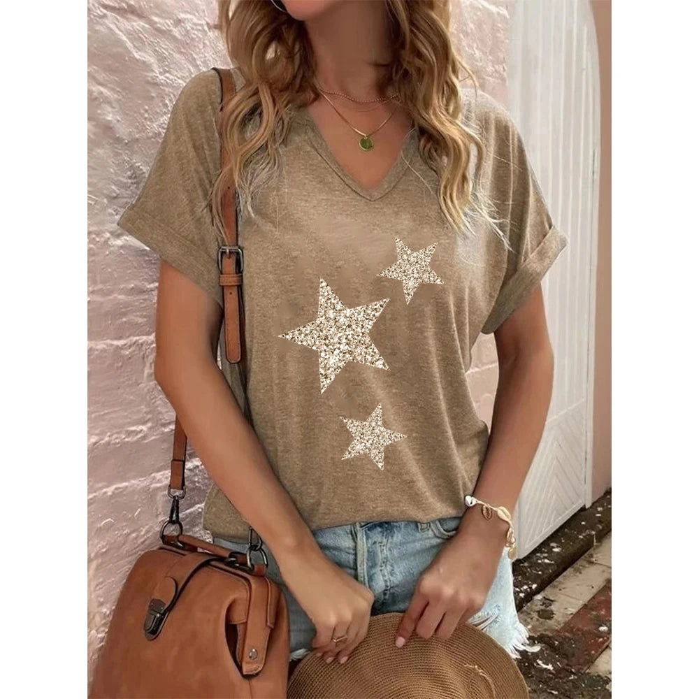 Fashion T Shirt for Women V-Neck Short Sleeve Tops Streetwear Harajuku Ladies Y2k Clothing Sexy Womens T-Shirt Casual Clothing
